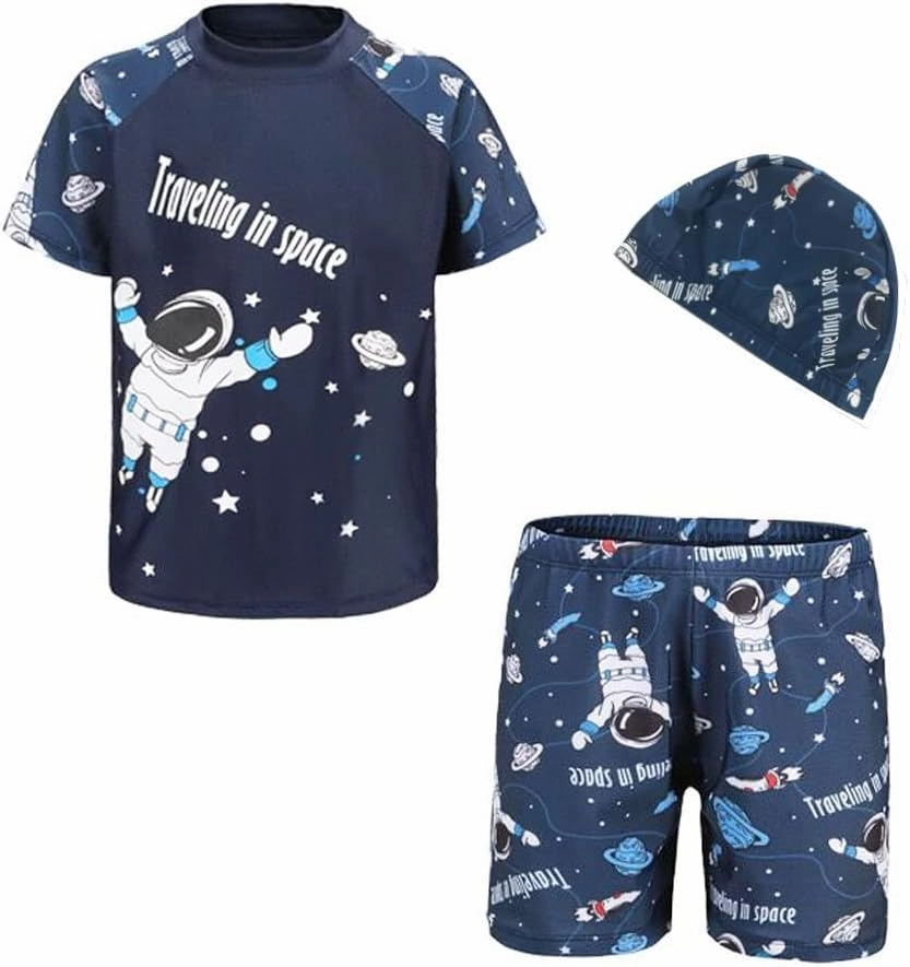 Boy Swim Set, 3 Pieces Set Swim Shirt   Swimming Shorts   Swimming Cap