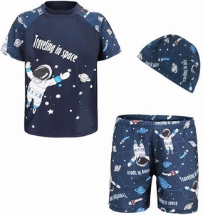Boy Swim Set, 3 Pieces Set Swim Shirt   Swimming Shorts   Swimming Cap