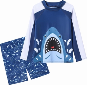 Boys 2 Piece Rash Guard Sun Protection Long Sleeve Kid Swimsuits Quick Dry Swim Trunks Set for Boys 3-12 Years