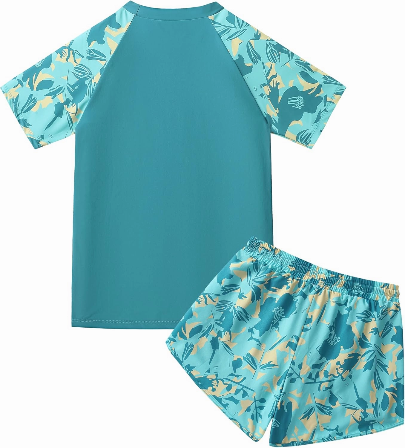 Boys' Rash Guard Set Two Piece Swimsuits Kids Short Sleeve Swimwear Swim Trunks with Compression Liner(5-16T)