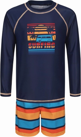 Boys Long Sleeve Rash Guard Swim Trunk Swimsuits Set Kids Two Piece Bathing Suit Swimwear Set