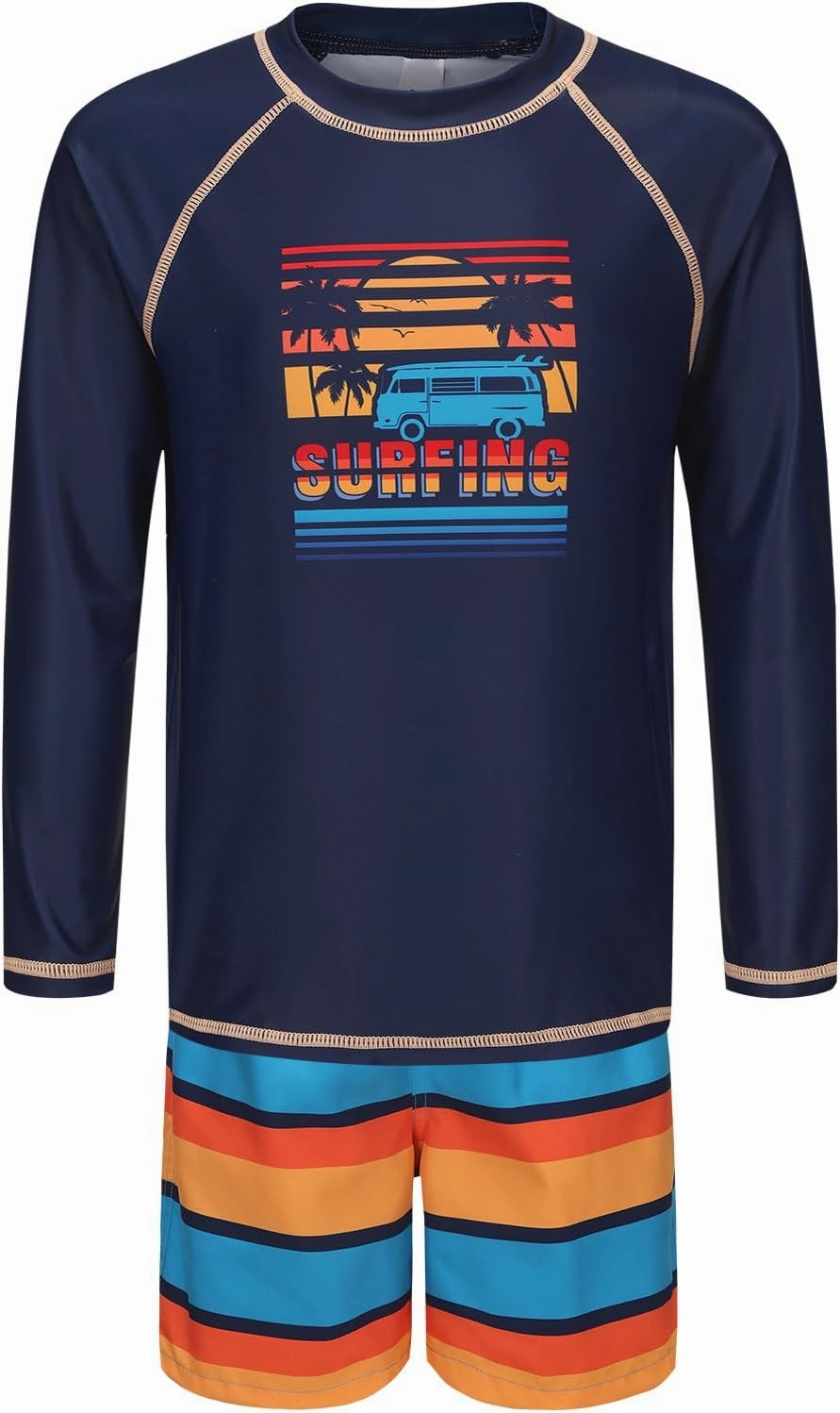 Boys Long Sleeve Rash Guard Swim Trunk Swimsuits Set Kids Two Piece Bathing Suit Swimwear Set