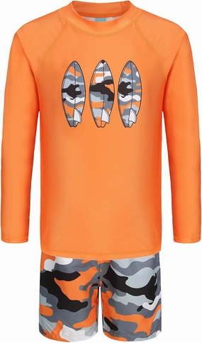 Boys Long Sleeve Rash Guard Swim Trunk Swimsuits Set Kids Two Piece Bathing Suit Swimwear Set