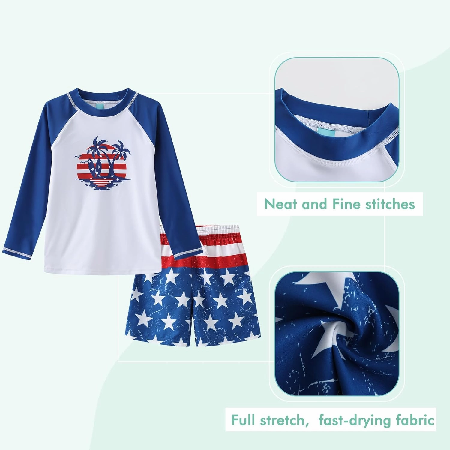 Boys Long Sleeve Rash Guard Swimsuits Kids Two Piece Sunsuits with Swim Trunks Swimwear Set