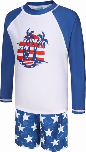 Boys Long Sleeve Rash Guard Swimsuits Kids Two Piece Sunsuits with Swim Trunks Swimwear Set