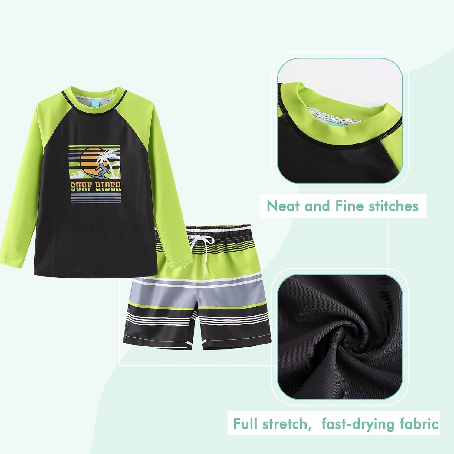 Boys Long Sleeve Rash Guard Swimsuits Kids Two Piece Sunsuits with Swim Trunks Swimwear Set