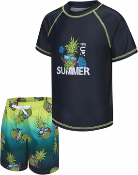 Boys Rash Guard Set for Kids Boys 2 Piece Short Sleeve Swim Shirts with Trunks Quick Dry Bathing Suits Swim Set