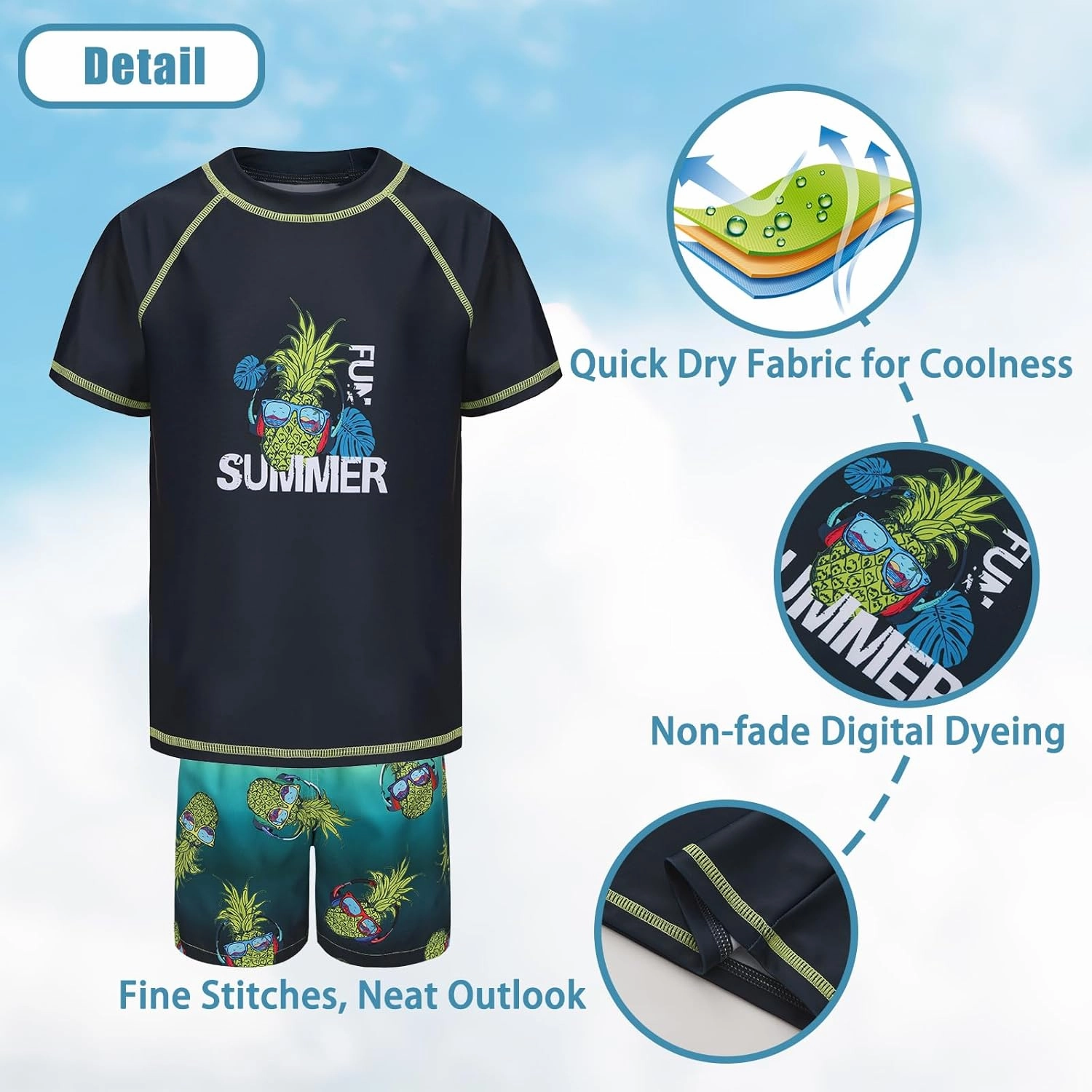 Boys Rash Guard Set for Kids Boys 2 Piece Short Sleeve Swim Shirts with Trunks Quick Dry Bathing Suits Swim Set