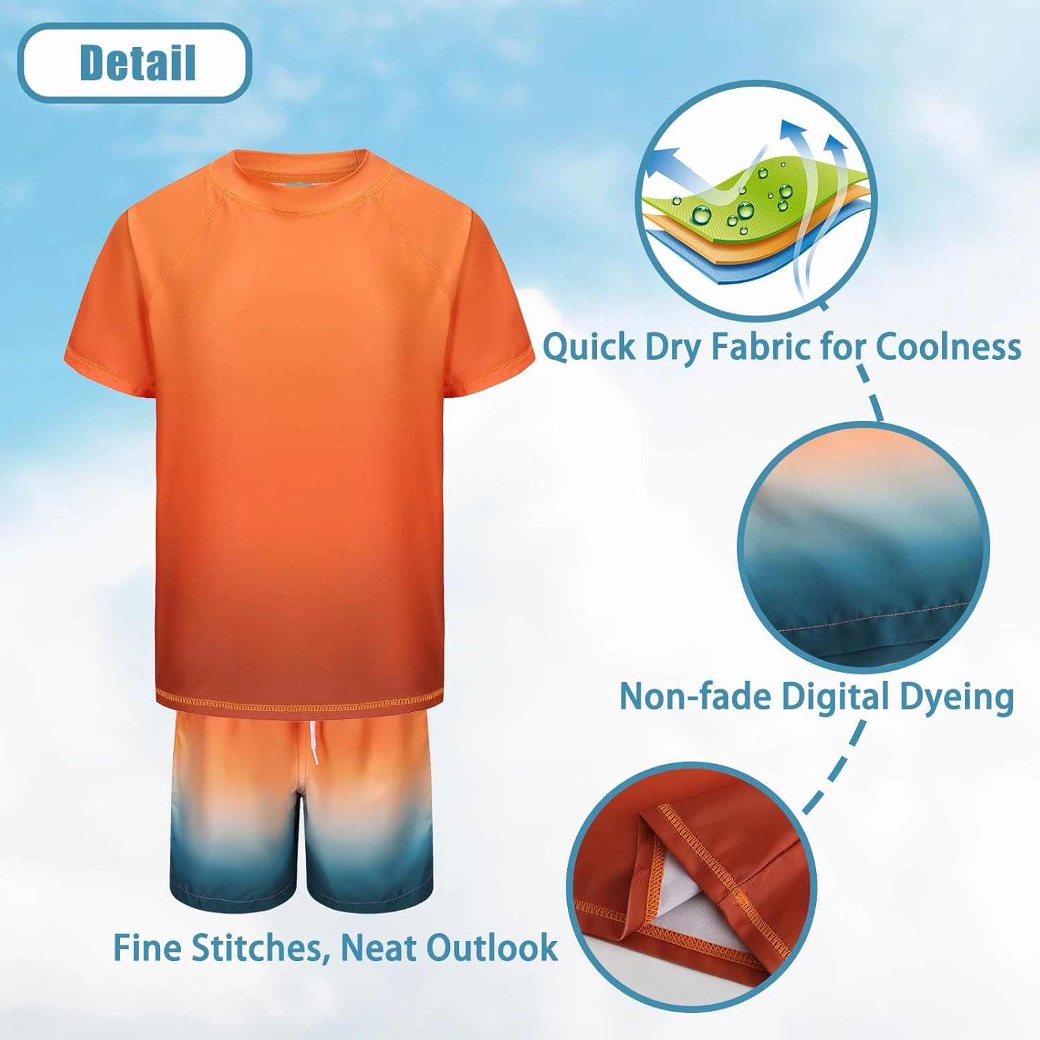 Boys Rash Guard Set for Kids Boys 2 Piece Short Sleeve Swim Shirts with Trunks Quick Dry Bathing Suits Swim Set