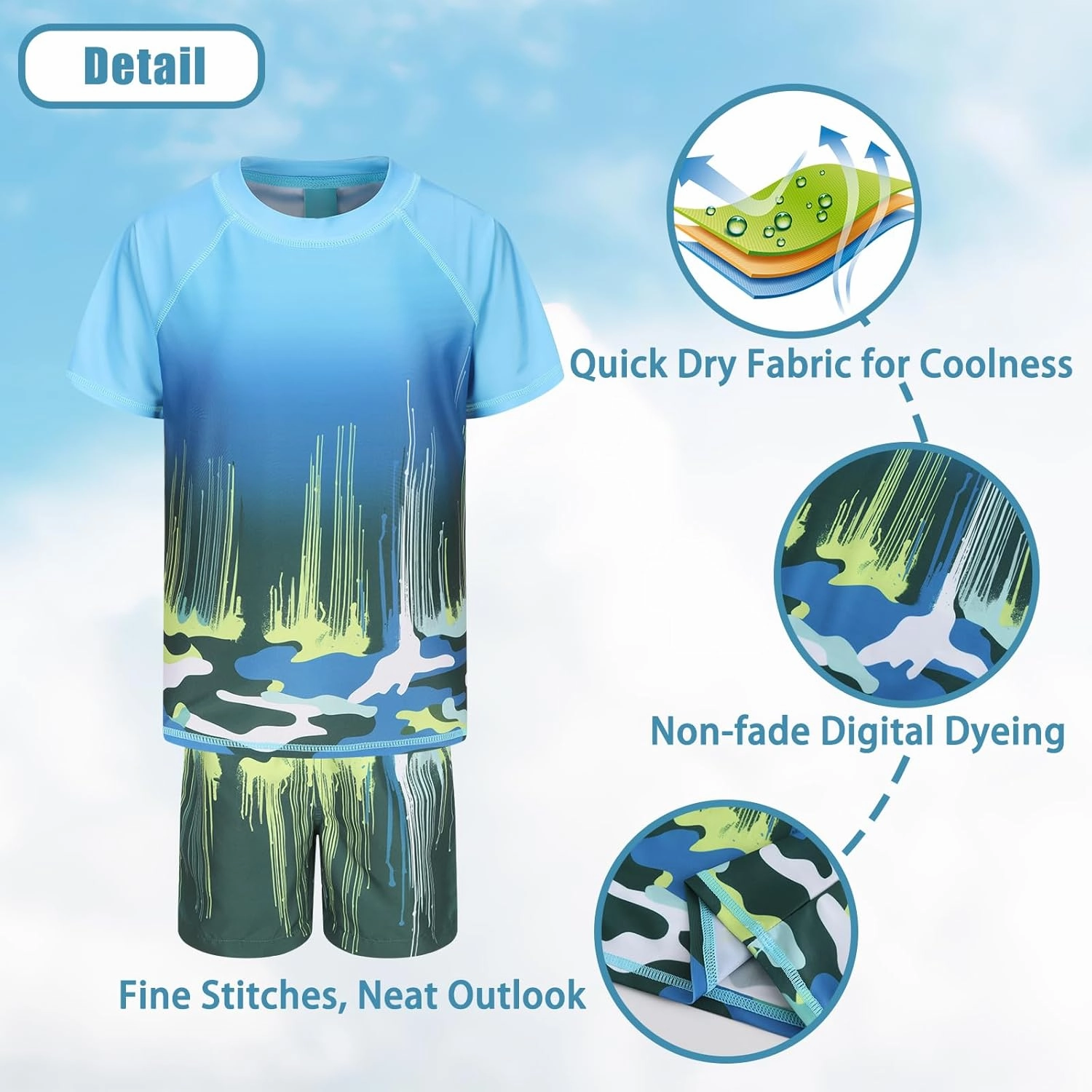 Boys Rash Guard Set for Kids Boys 2 Piece Short Sleeve Swim Shirts with Trunks Quick Dry Bathing Suits Swim Set