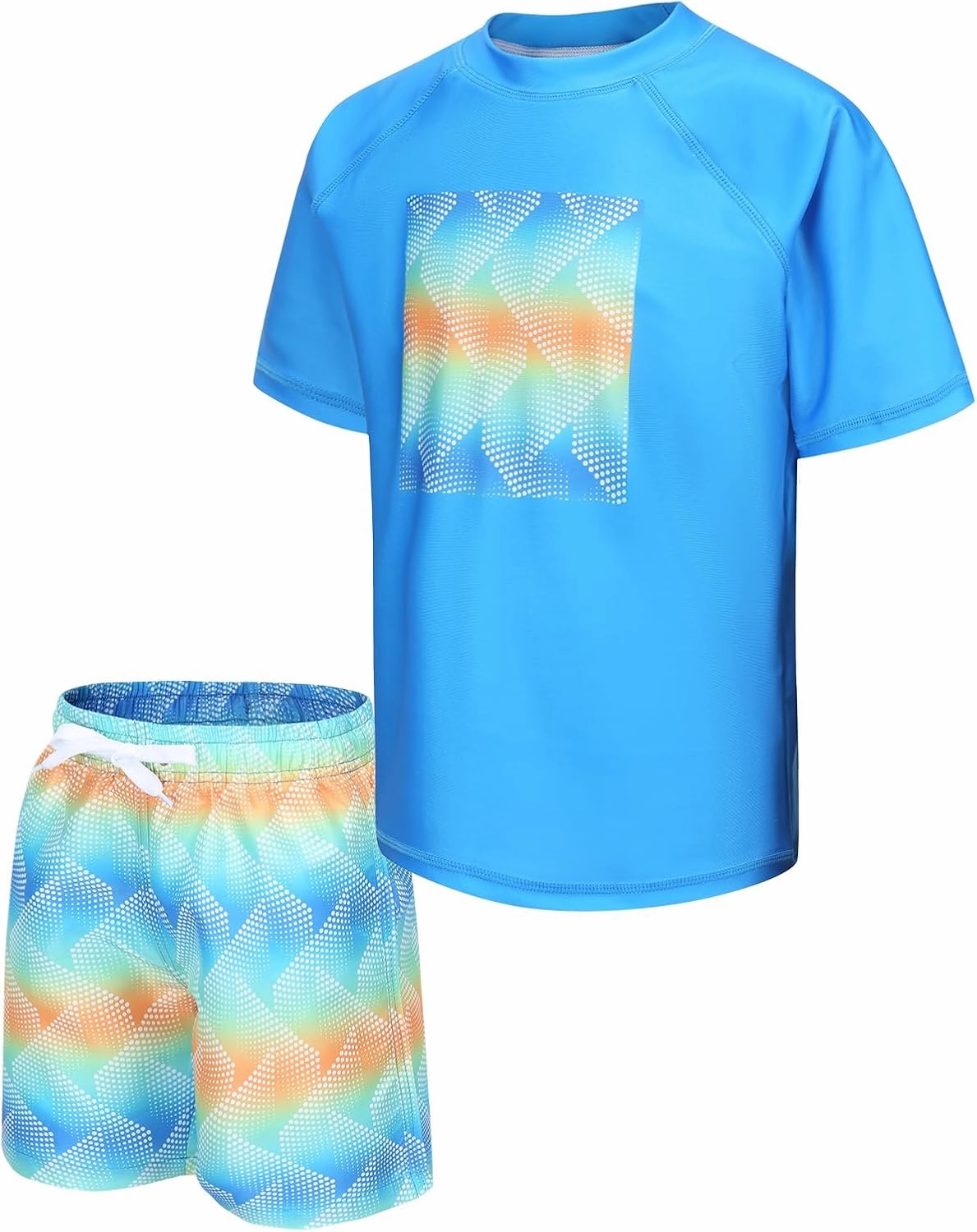 Boys Rash Guard Set for Kids Boys 2 Piece Short Sleeve Swim Shirts with Trunks Quick Dry Bathing Suits Swim Set