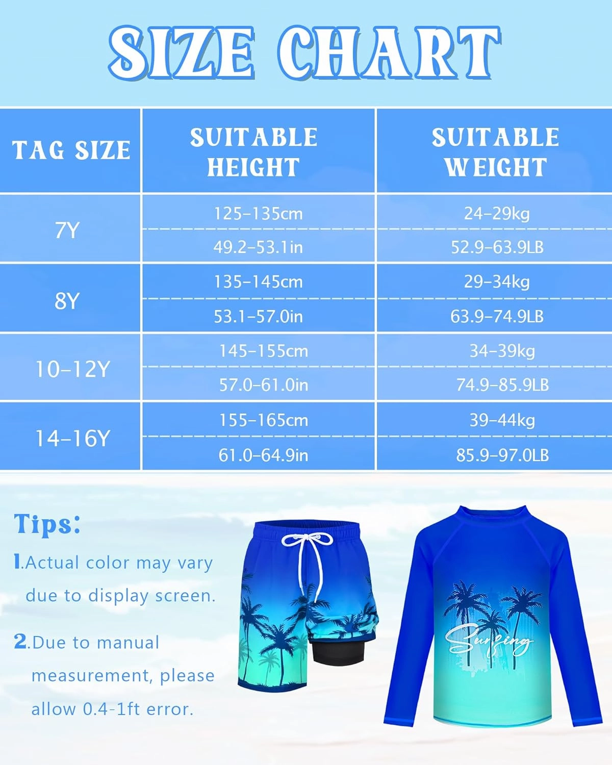 Boys Rash Guard Swim Set with Swim Trunks Bathing Suit Long Sleeve Swim Shirt Quick Dry Swimsuit Kids Swimwear Size 7-16
