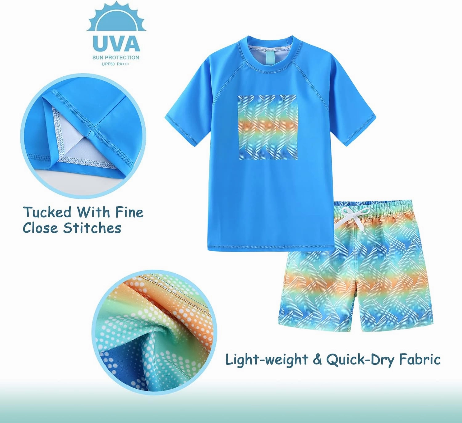 Boys Rash Guard Swimsuits Set for Boys 2 Piece Short Sleeve Swim Shirts Quick Dry Bathing Suits with Trunks