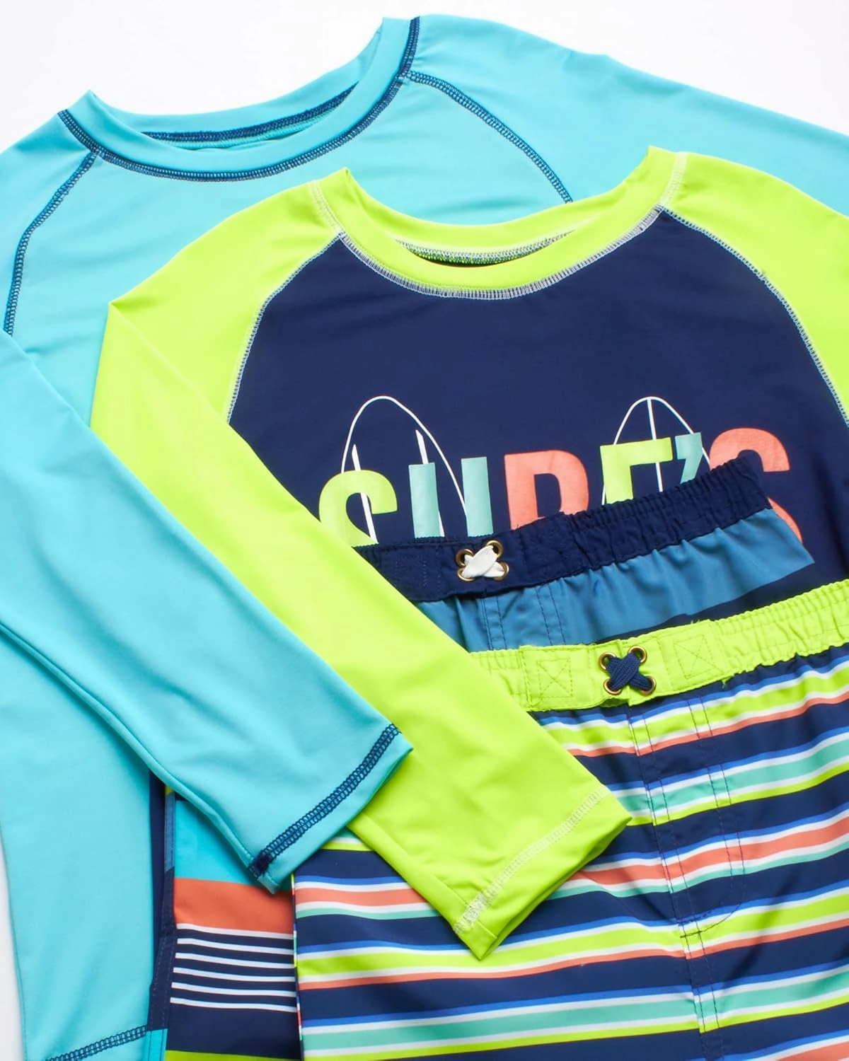 Boys Swim Set - 4 Piece Board Shorts Swim Trunks Long Sleeve Rash Guard for Boys Kids Swimwear (Sizes: 5-12)