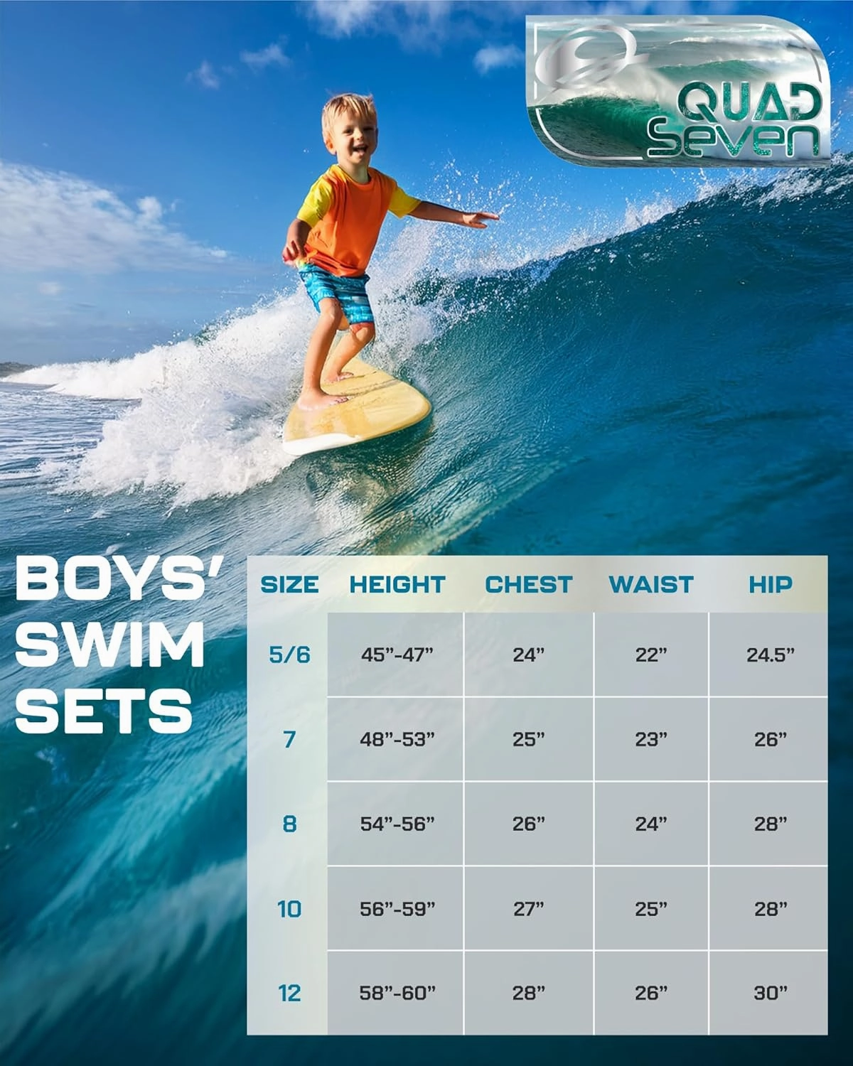 Boys Swim Set - 4 Piece Board Shorts Swim Trunks Long Sleeve Rash Guard for Boys Kids Swimwear (Sizes: 5-12)