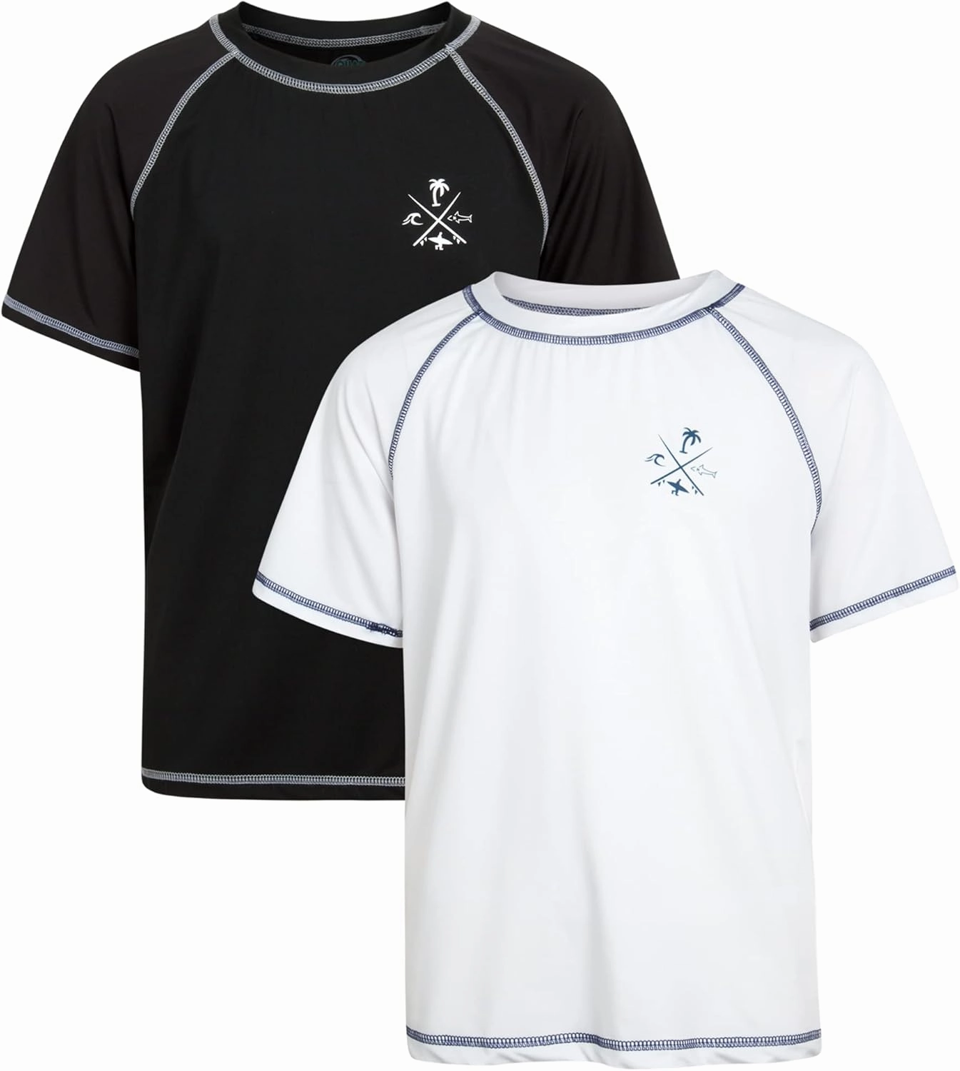 Boys Swim Shirt - 2 Pack Quick Dry Sun Protection Short Sleeve Rash Guard for Boys Youth Kids Swimwear (2T-18)