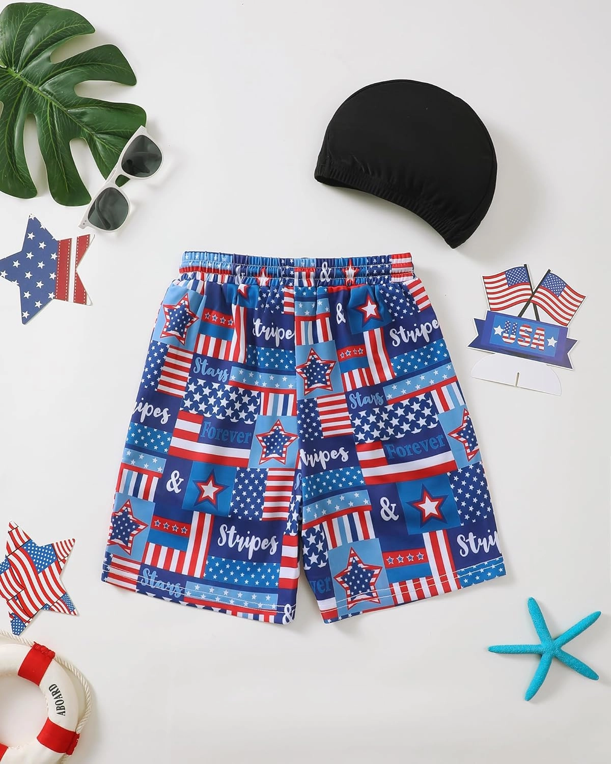 Boys Swim Trunks 2-16 Years Compression Liner Swimsuit Shorts fo Kids Quick-Dry Stretch Swimwear (Includes Swim Cap)