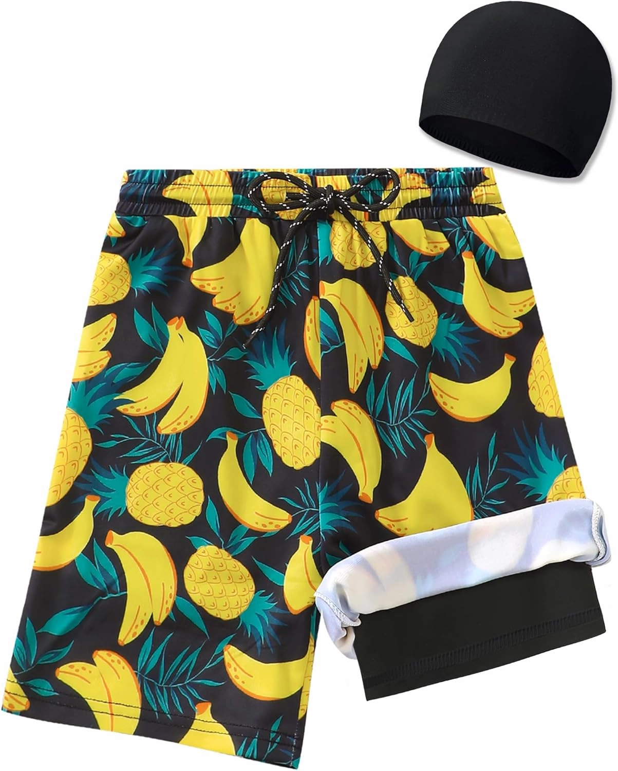 Boys Swim Trunks 2-16 Years Compression Liner Swimsuit Shorts fo Kids Quick-Dry Stretch Swimwear (Includes Swim Cap)