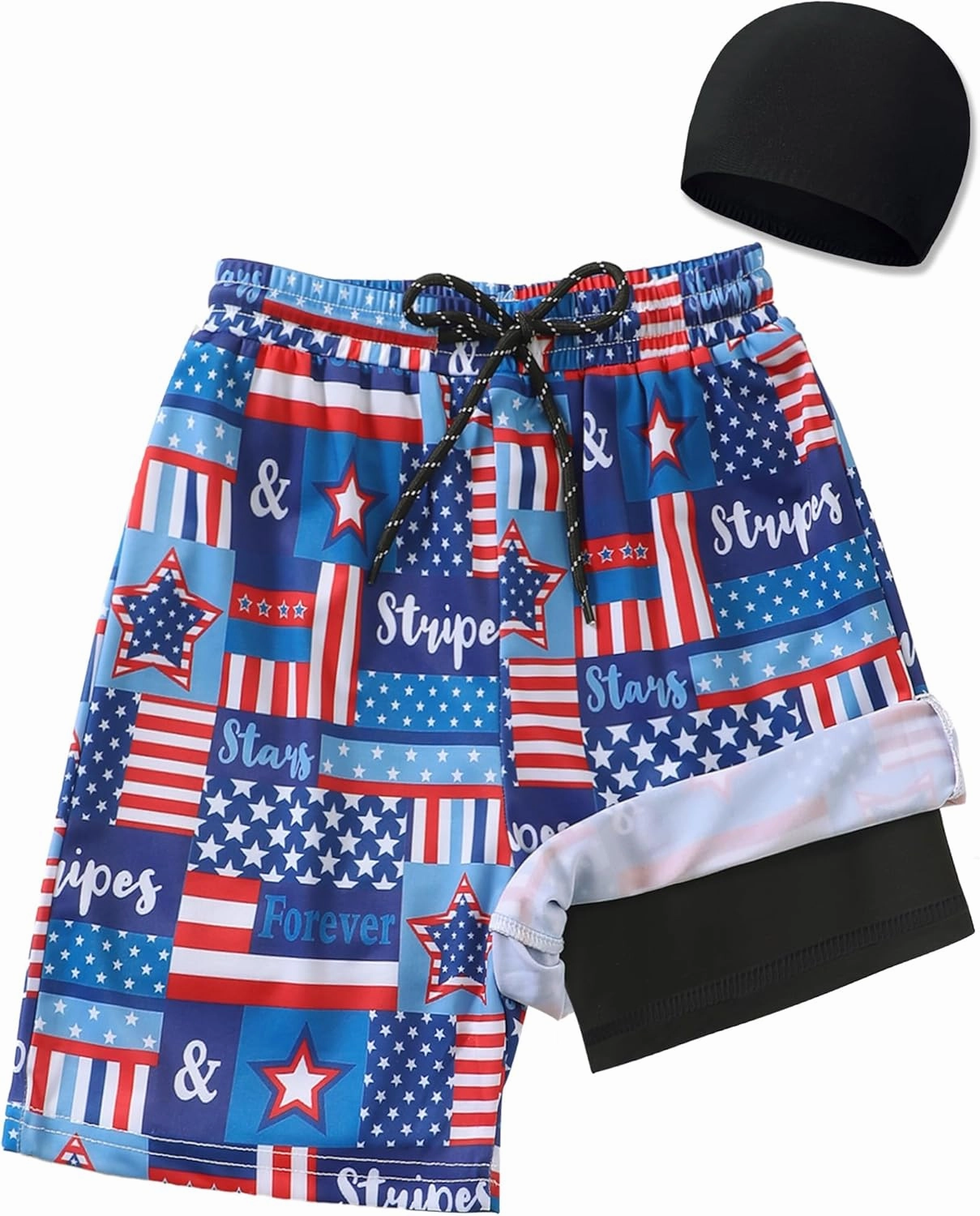 Boys Swim Trunks 2-16 Years Compression Liner Swimsuit Shorts fo Kids Quick-Dry Stretch Swimwear (Includes Swim Cap)