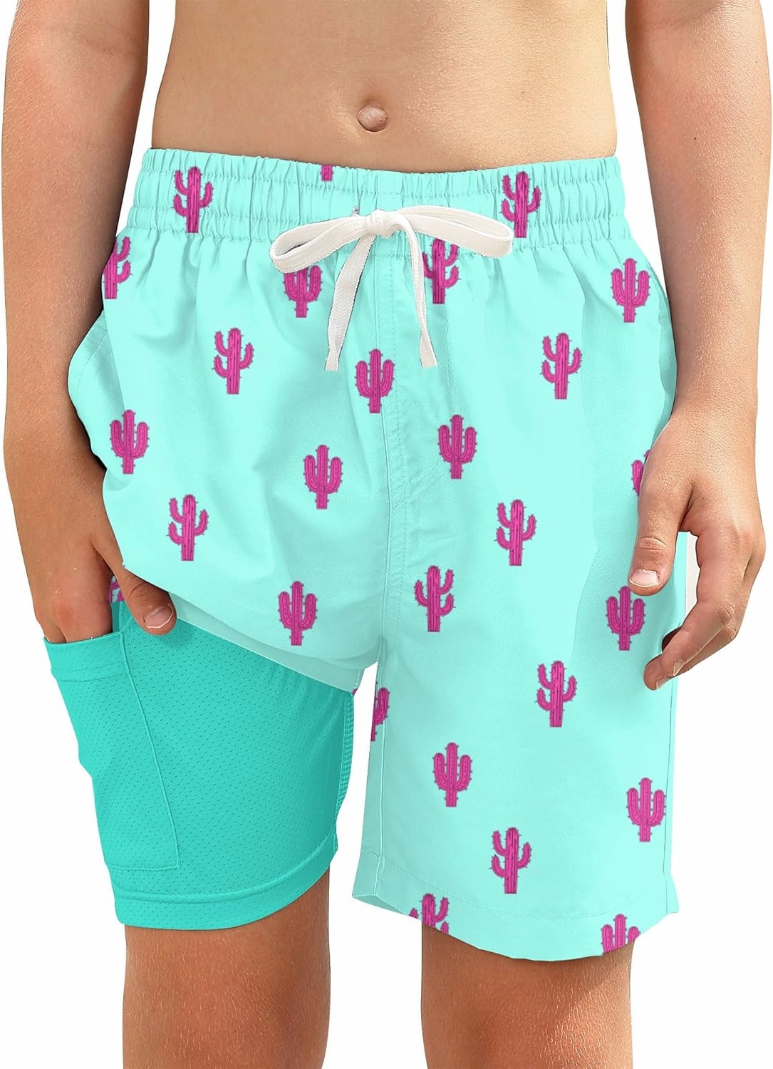Boys Swim Trunks with Compression Liner Toddler Boys Swim Shorts Boxer Brief Board Shorts Swimming Set 5-18T