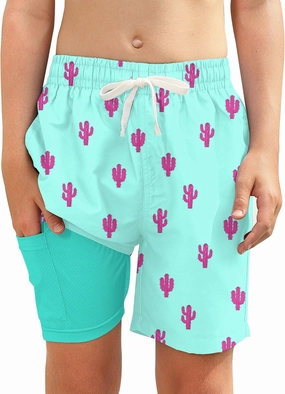 Boys Swim Trunks with Compression Liner Toddler Boys Swim Shorts Boxer Brief Board Shorts Swimming Set 5-18T