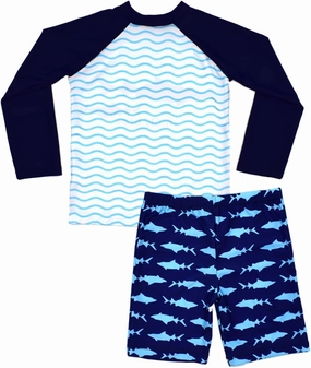 Boys Two Piece Rash Guard Swimsuits Kids Long Sleeve Sunsuit Swimwear Sets