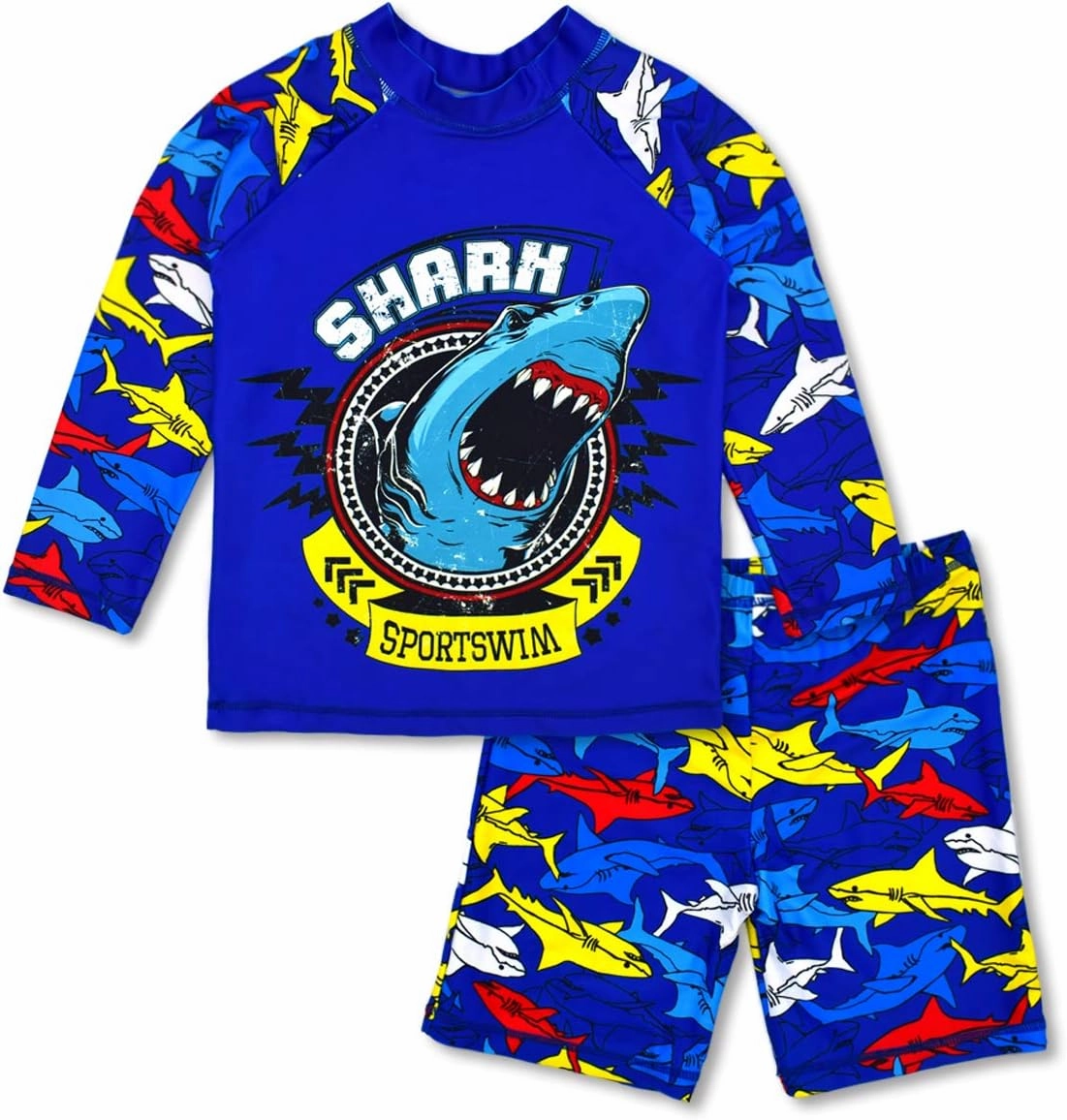 Boys Two Piece Rash Guard Swimsuits Kids Long Sleeve Sunsuit Swimwear Sets