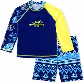 Boys Two Piece Rash Guard Swimsuits Kids Long Sleeve Sunsuit Swimwear Sets