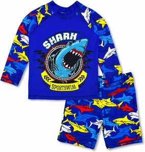 Boys Two Piece Rash Guard Swimsuits Kids Long Sleeve Sunsuit Swimwear Sets