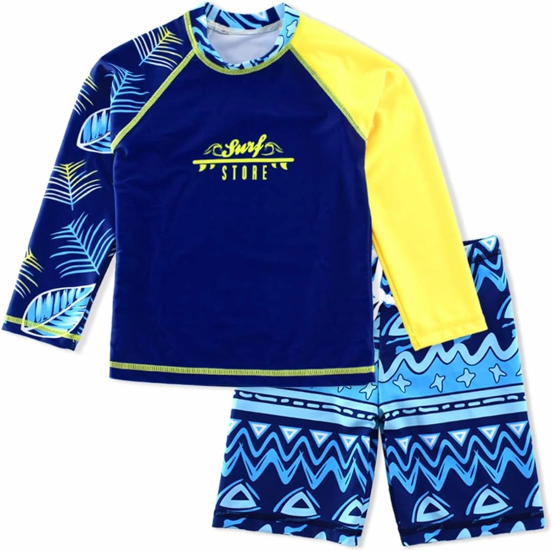 Boys Two Piece Rash Guard Swimsuits Kids Long Sleeve Sunsuit Swimwear Sets