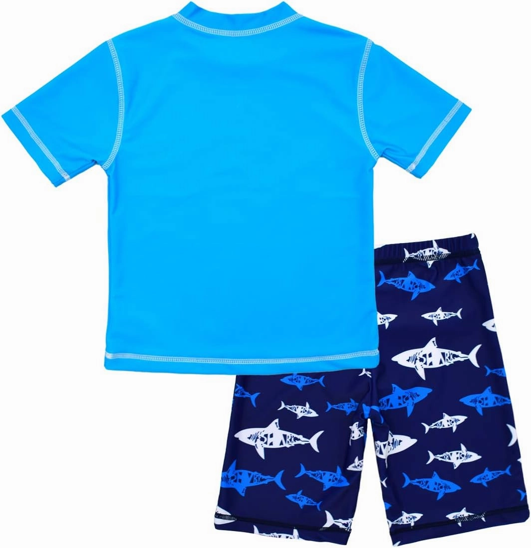 Boys Two Piece Rash Guard Swimsuits Kids Short Sleeve Sunsuit Swimwear Sets