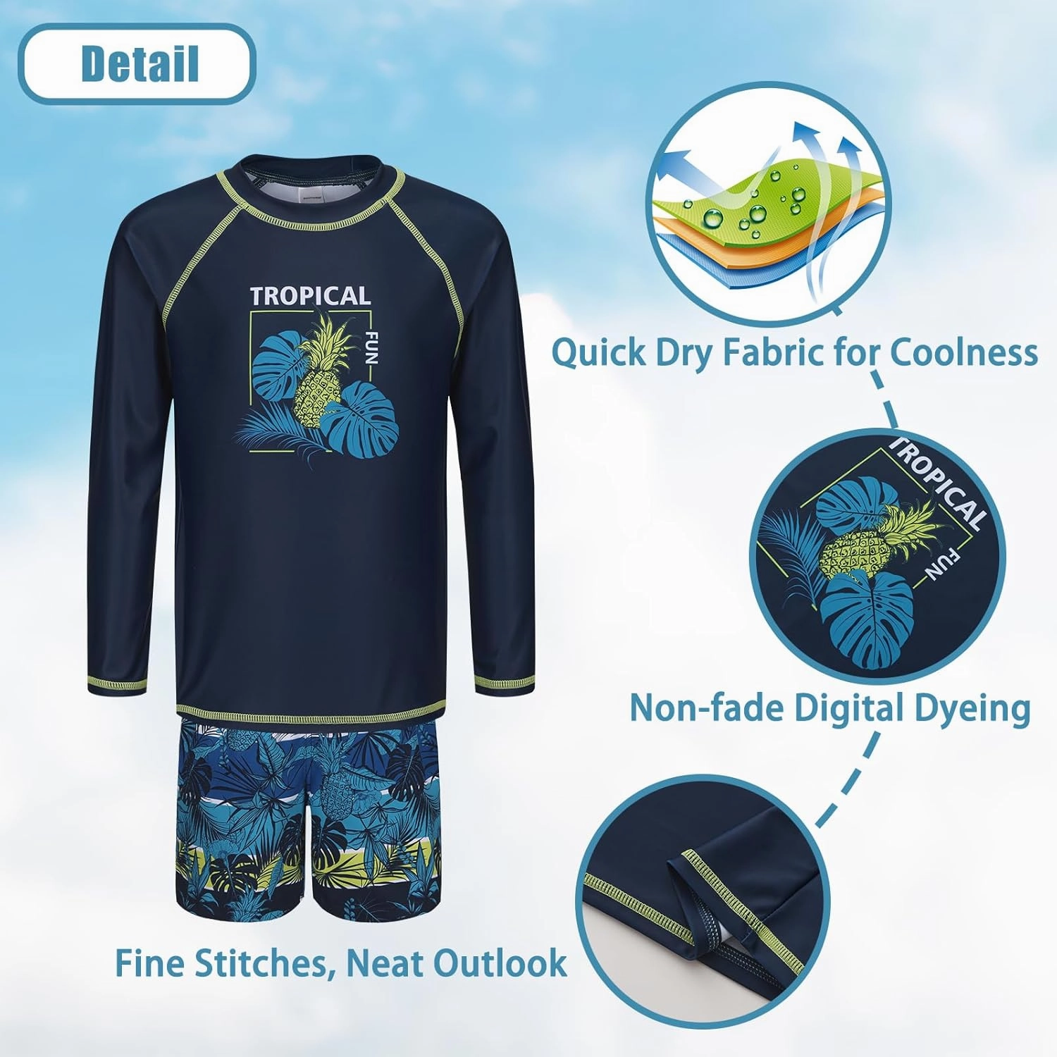 Boys Two Piece Rash guard Swimsuits Set with Swim Trunk Kids Long Sleeve Bathing Suit Swimwear Set