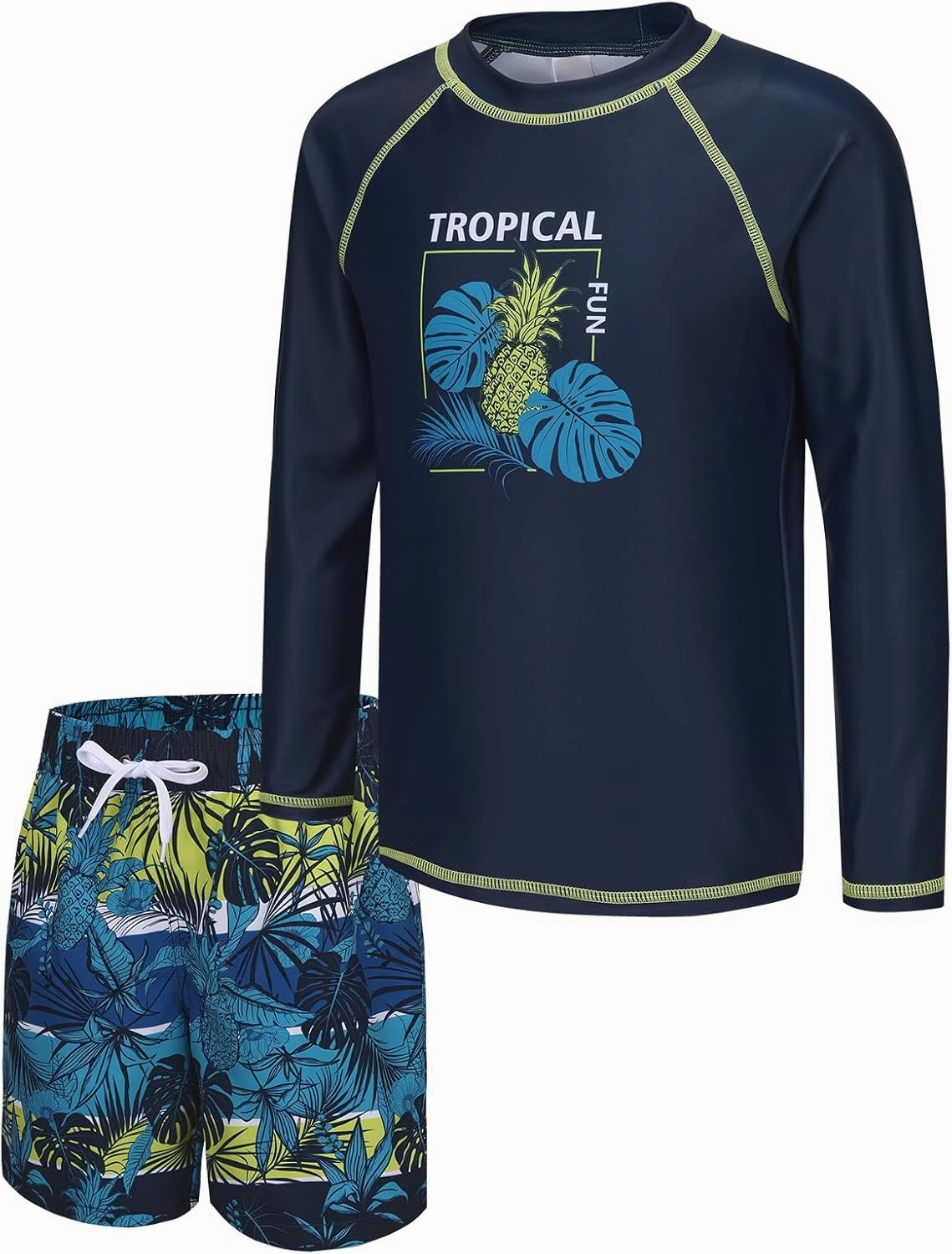 Boys Two Piece Rash guard Swimsuits Set with Swim Trunk Kids Long Sleeve Bathing Suit Swimwear Set