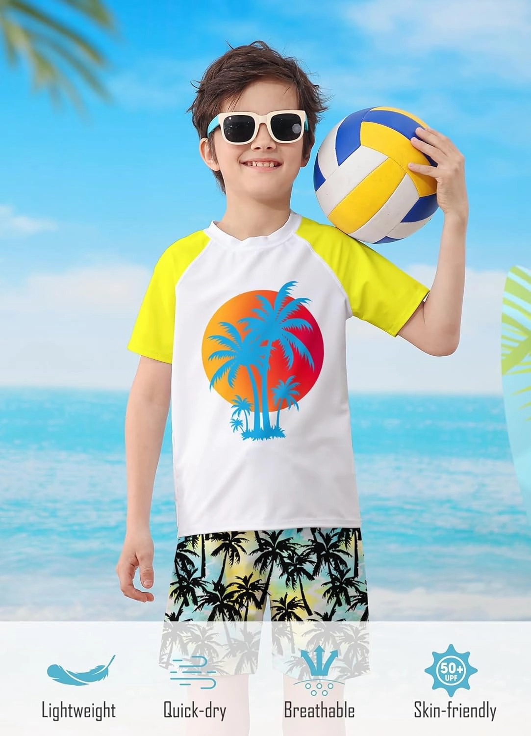 Boys Two Piece Rash Guard Swimsuits Sets Bathing Suits with Trunks 4-12 Years