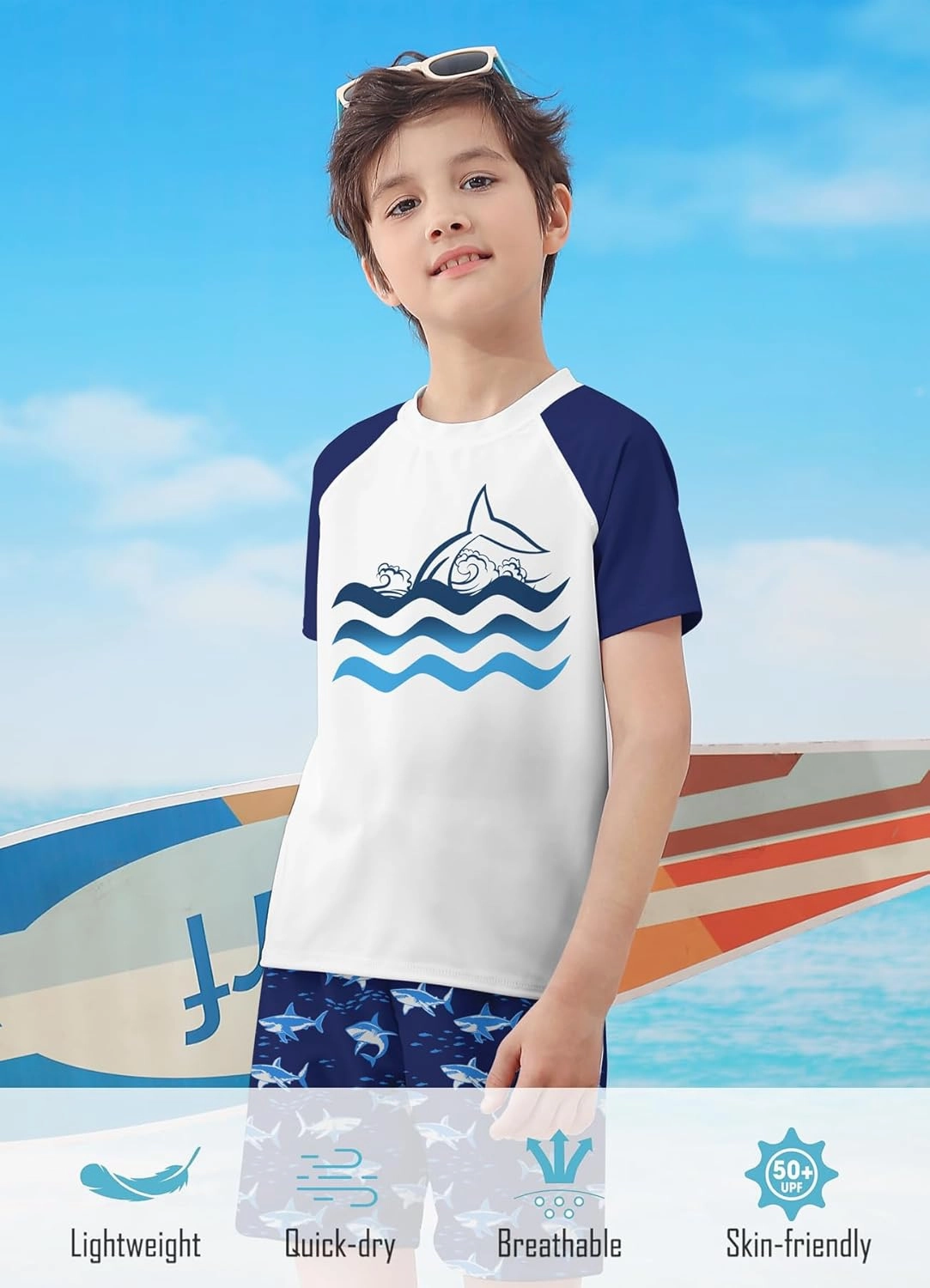 Boys Two Piece Rash Guard Swimsuits Sets Bathing Suits with Trunks 4-12 Years