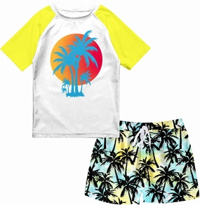 Boys Two Piece Rash Guard Swimsuits Sets Bathing Suits with Trunks 4-12 Years