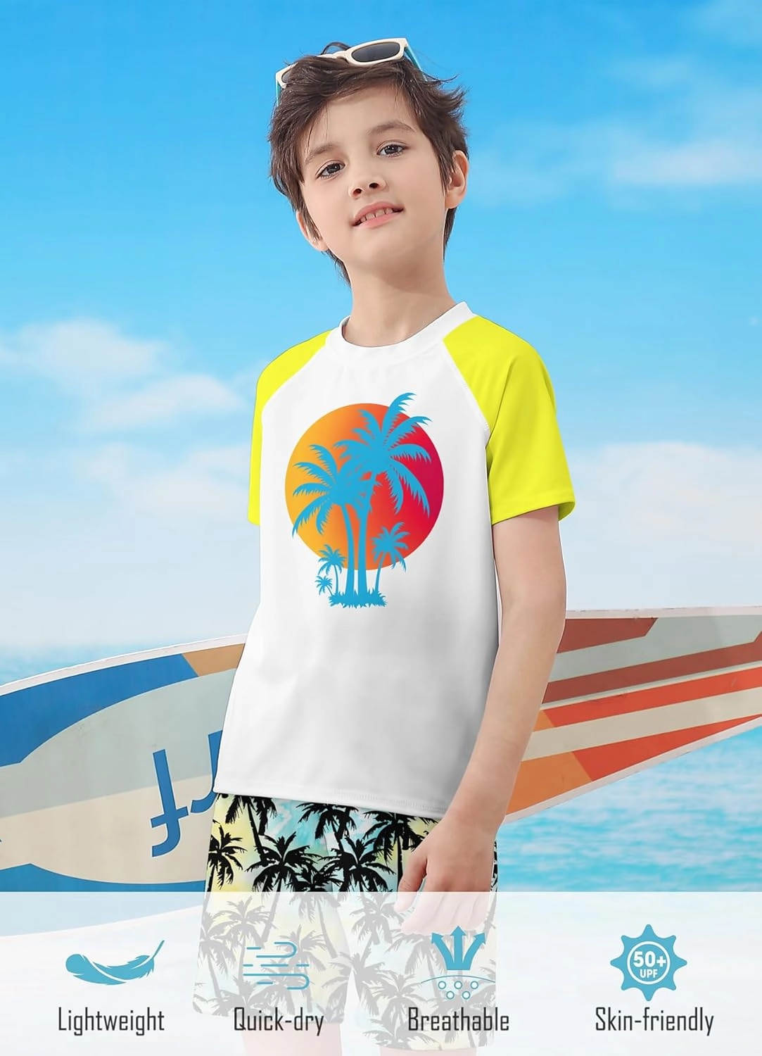Boys Two Piece Rash Guard Swimsuits Sets Bathing Suits with Trunks 4-12 Years