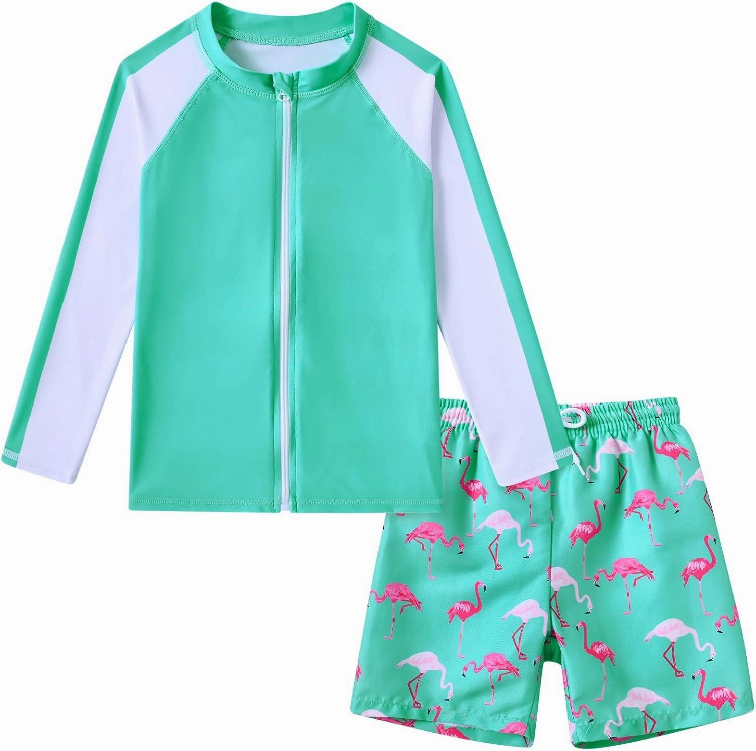 Boys Two Piece Swim Set Zipper Rash Guard Swimsuits Long Sleeve Bathing Suit for 4-12 Years
