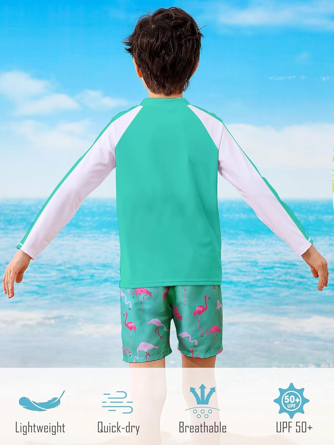 Boys Two Piece Swim Set Zipper Rash Guard Swimsuits Long Sleeve Bathing Suit for 4-12 Years