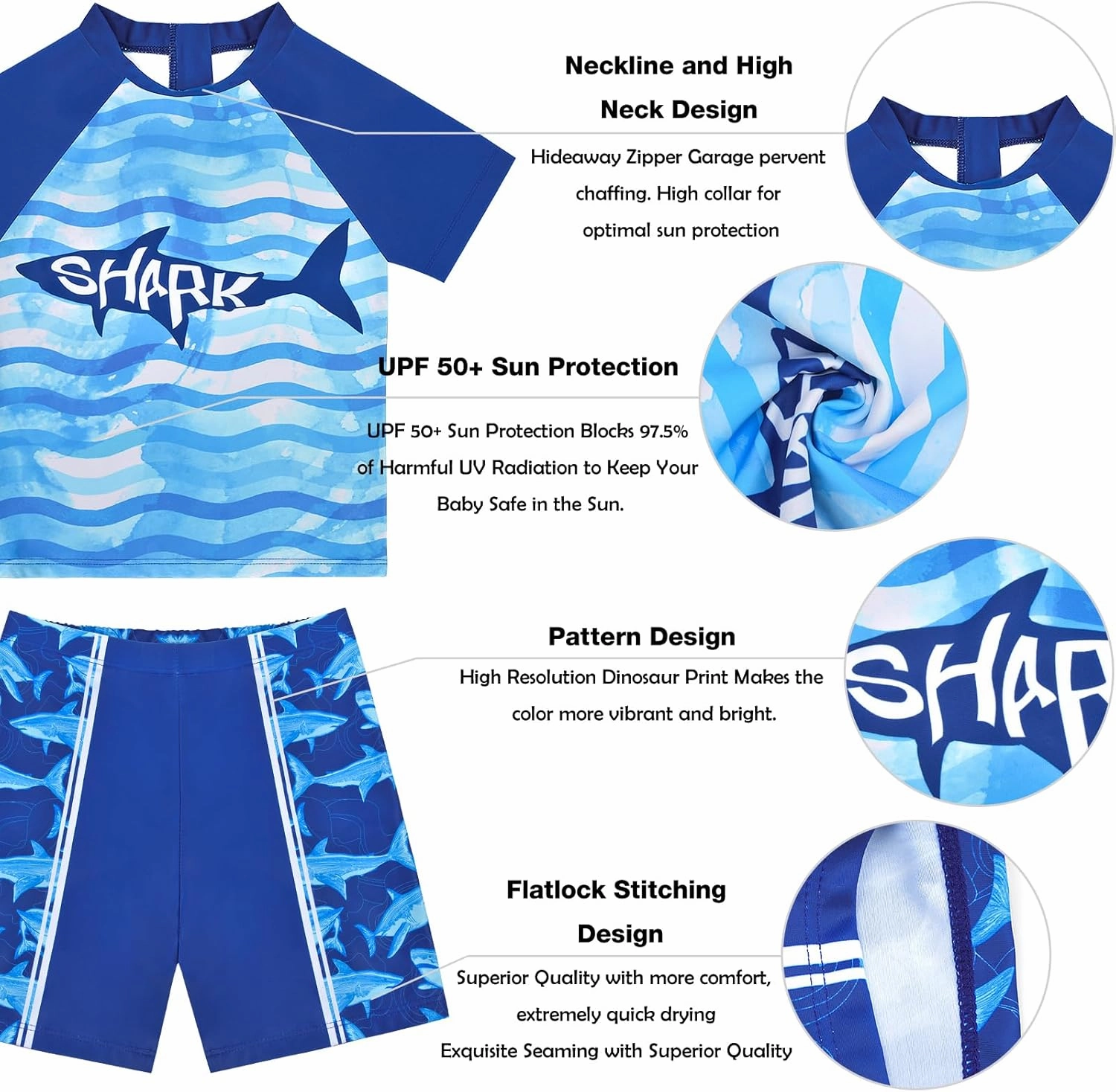 Boys Two Pieces Swimsuit Set Short Sleeve Kids Rash Guard Dinosaur Boys Bathing Suit with Sun Cap for 2-6 Years