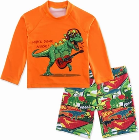 Boys UPF 50  Long Sleeve Rash Guard and Swim Trunks Outfit Set Toddler to Big Boy Sizes (3-11Years)