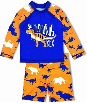 Boys UPF 50  Long Sleeve Rash Guard and Swim Trunks Outfit Set Toddler to Big Boy Sizes (3-11Years)