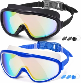 Braylin Adult Swim Goggles, 2-Pack Wide View Swim Goggles for Men Women Youth Teen, Anti-Fog, Over 15