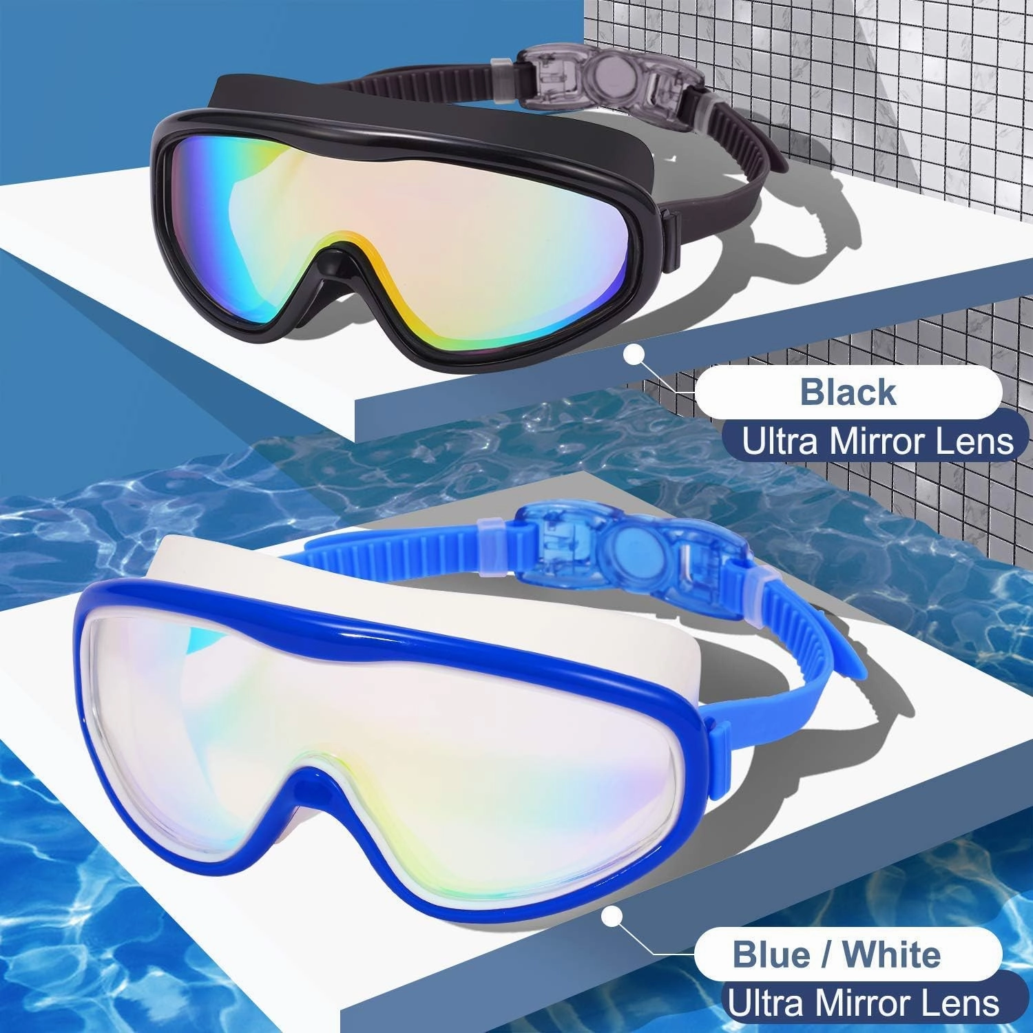 Braylin Adult Swim Goggles, 2-Pack Wide View Swim Goggles for Men Women Youth Teen, Anti-Fog, Over 15