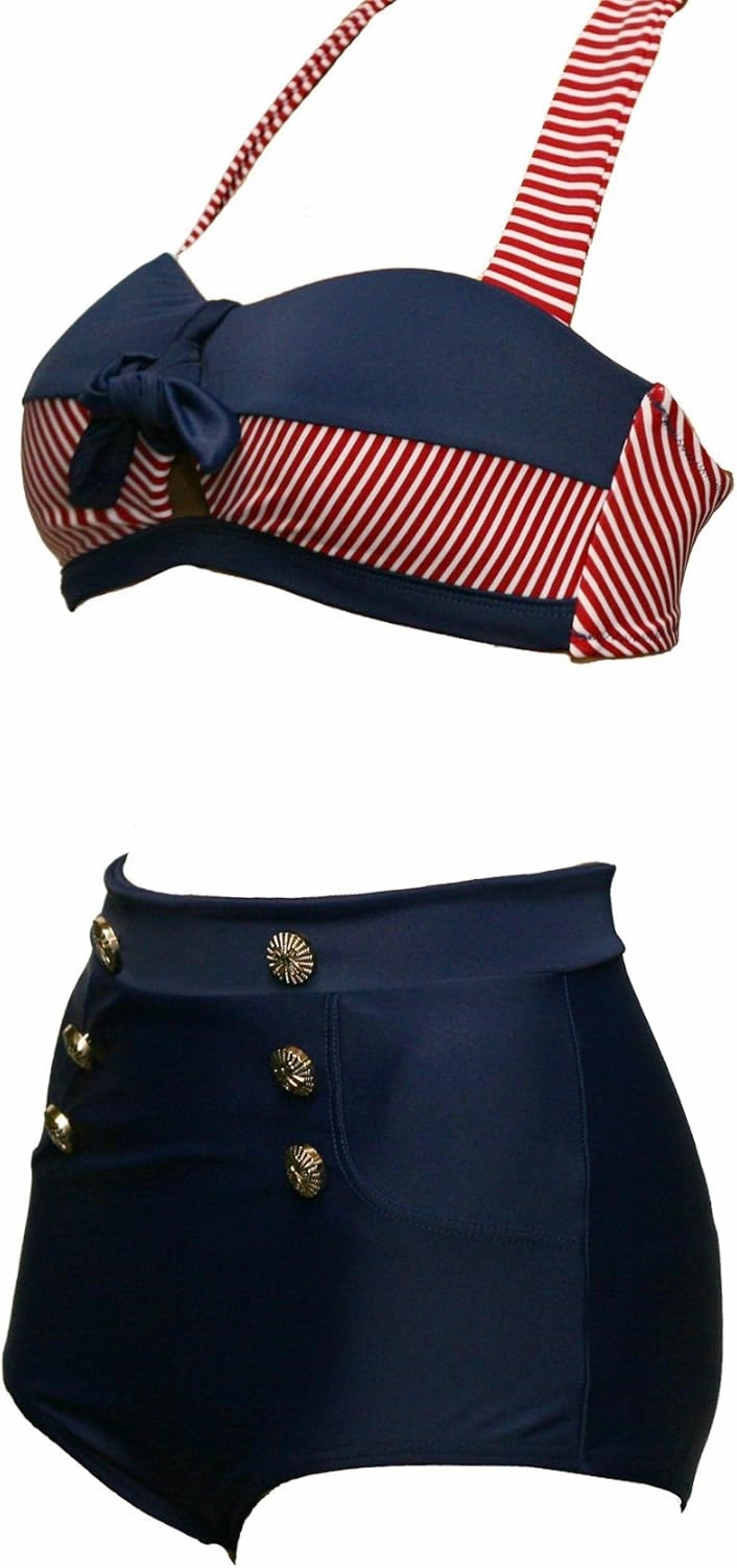 bslingerie Women Retro Vintage Push Up High Waisted Bikini Swimsuit Plus Size