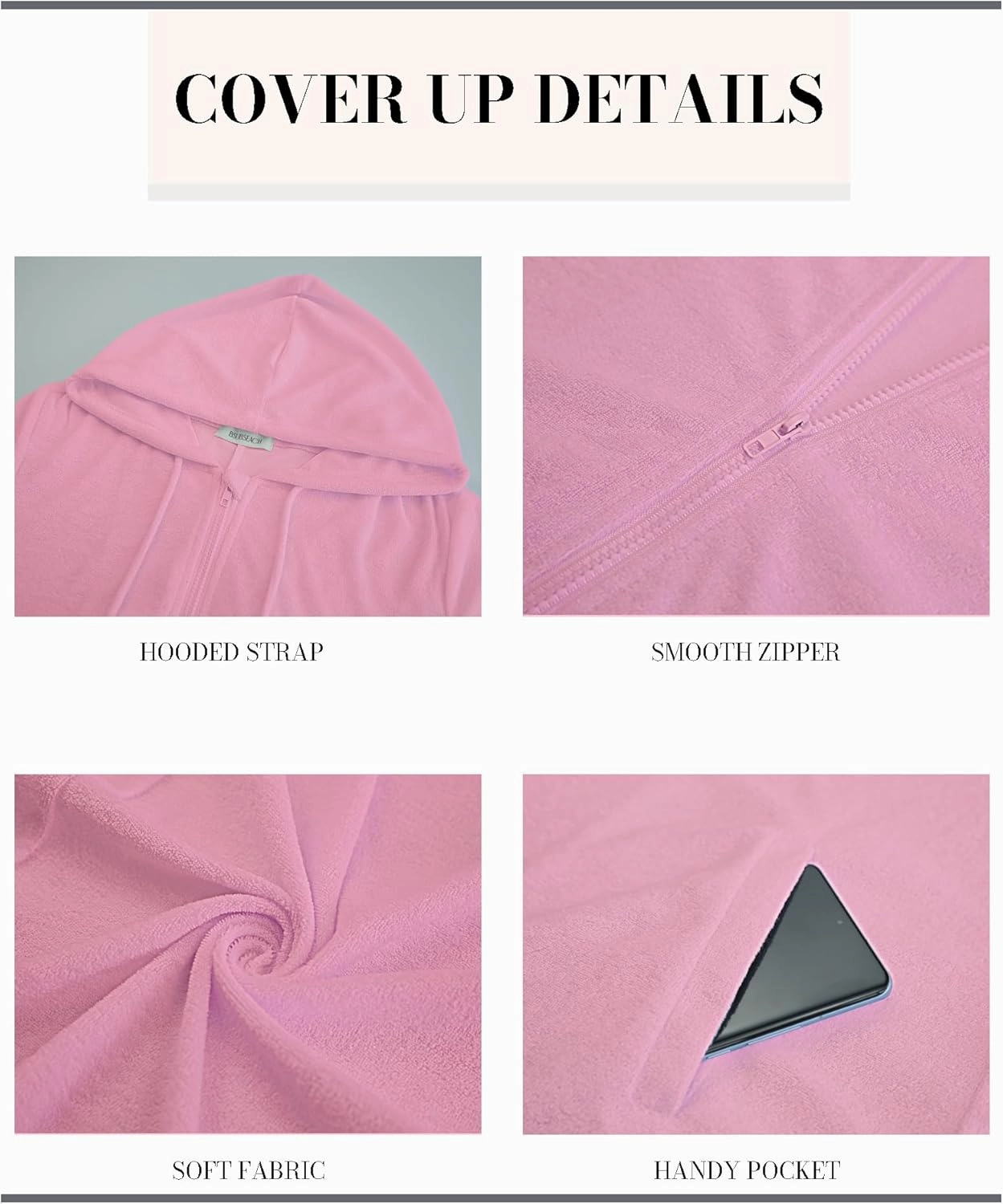 Bsubseach Terry Cloth Cover Up - Women 2025 Zipper Swimsuit Coverup Hooded Swim Robes Beach Coverups with Pockets