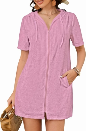 Bsubseach Terry Cloth Cover Up - Women 2025 Zipper Swimsuit Coverup Hooded Swim Robes Beach Coverups with Pockets