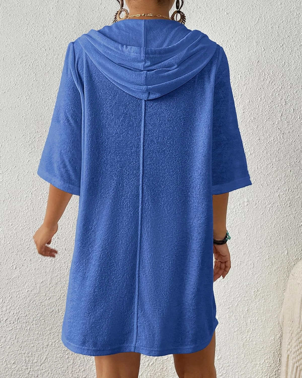 Bsubseach Terry Cloth Swim Coverup - Women Long Sleeve Hooded Swimsuit Coverup Zipper Beach Coverups Robes with Pockets