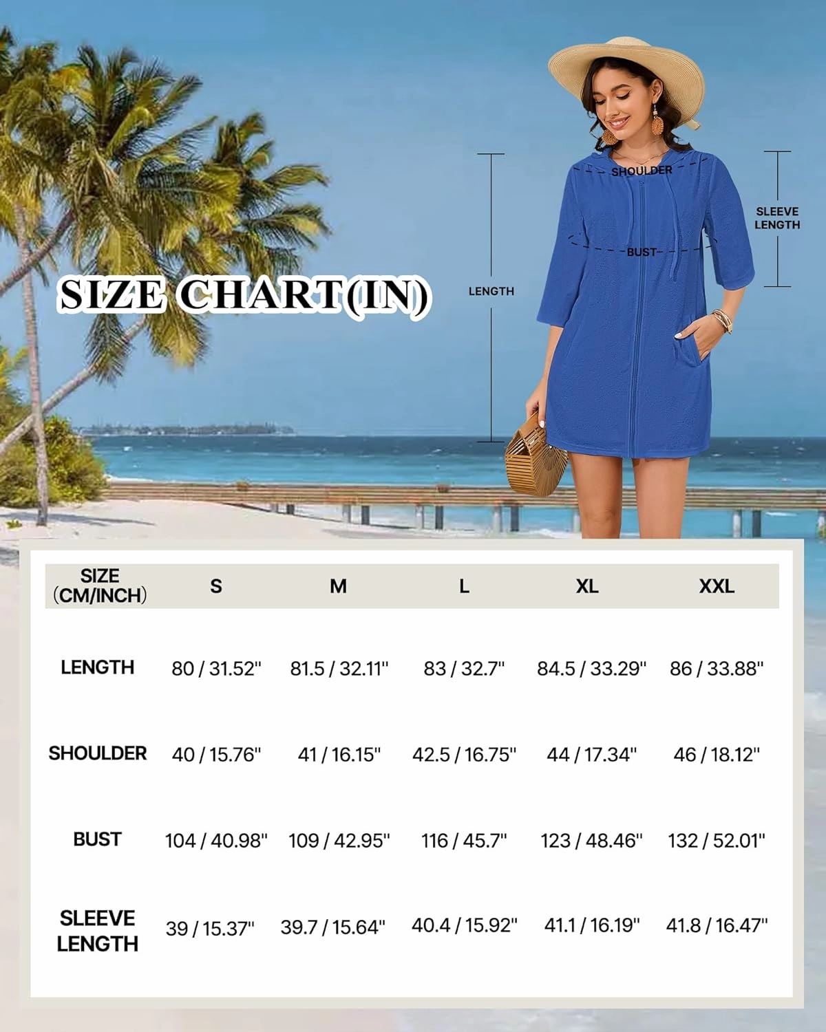 Bsubseach Terry Cloth Swim Coverup - Women Long Sleeve Hooded Swimsuit Coverup Zipper Beach Coverups Robes with Pockets