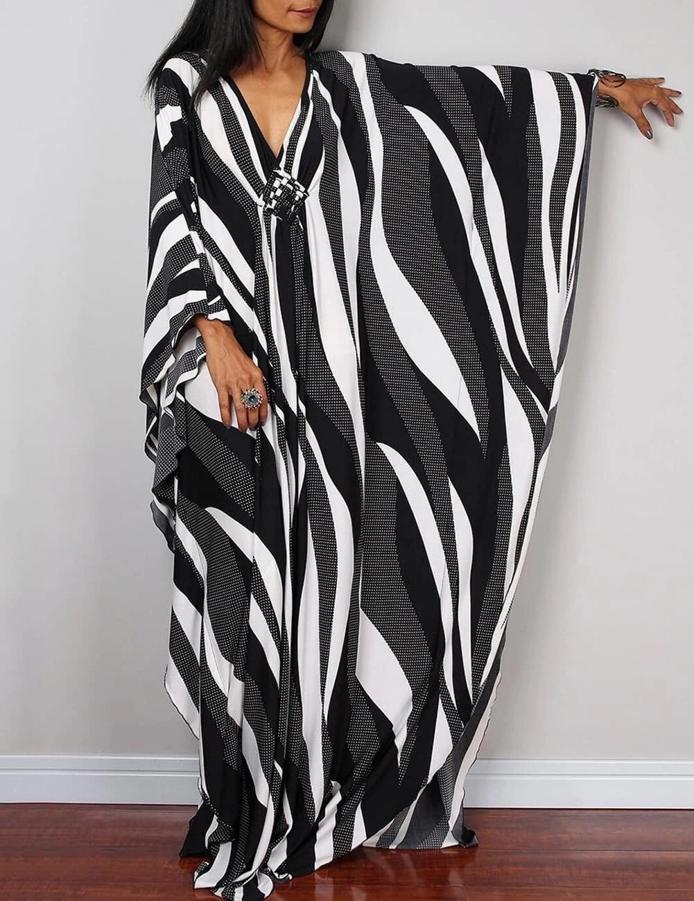 Bsubseach Women Ethnic Print Kaftan Beach Dress Plus Size Swimsuit Cover Up